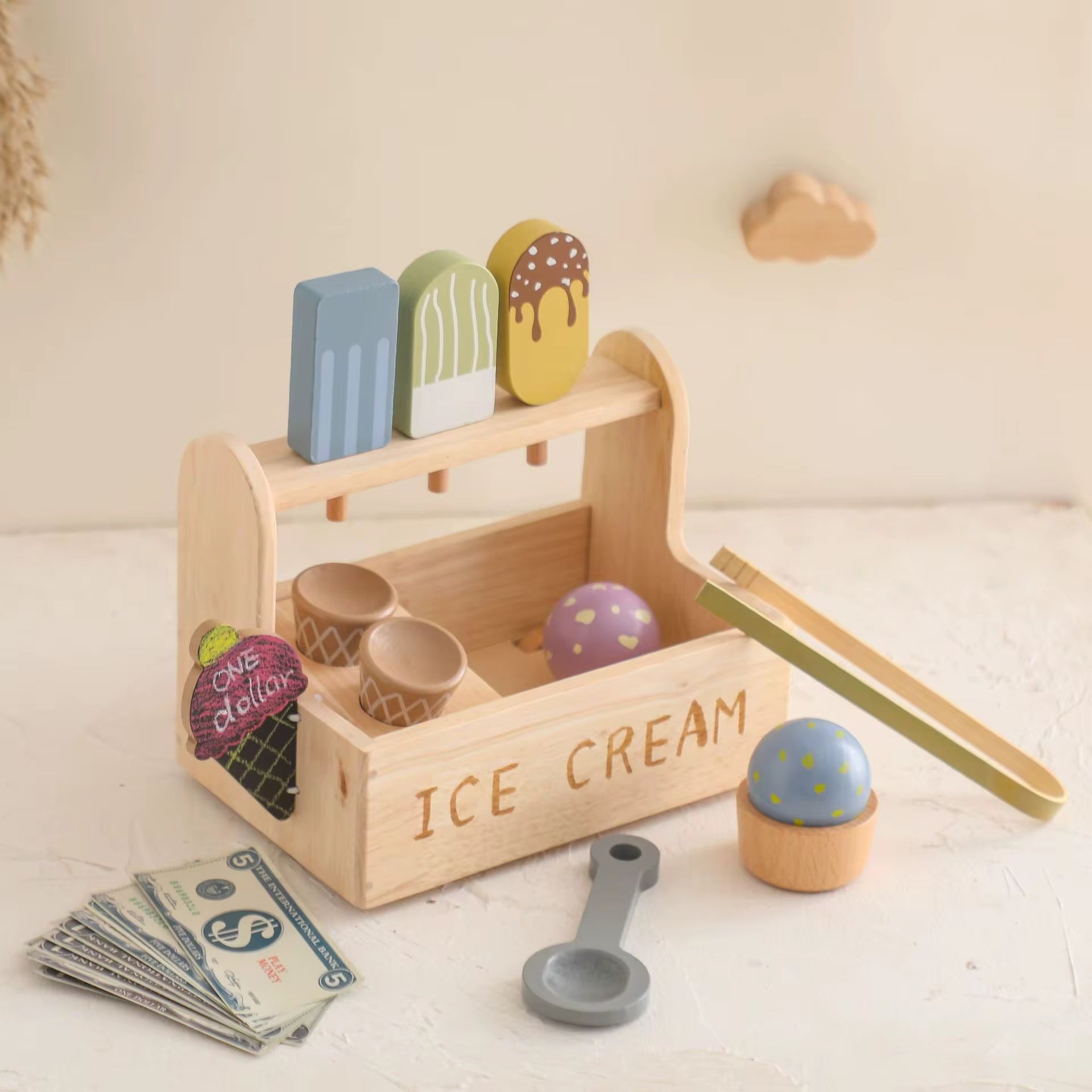 Eisverkäufer-Set aus Holz für Kinder