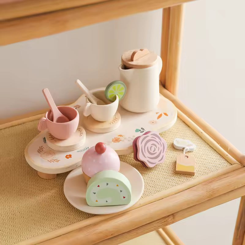 Mini-Küchenset Waldzauber – Holzspielzeug für feine Motorik 🌸🫖🍋