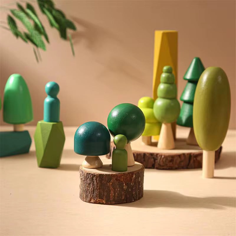 🌲 Montessori Wald Holzklötze – Bäume zum Balancieren, Lernen & Spielen 🌿