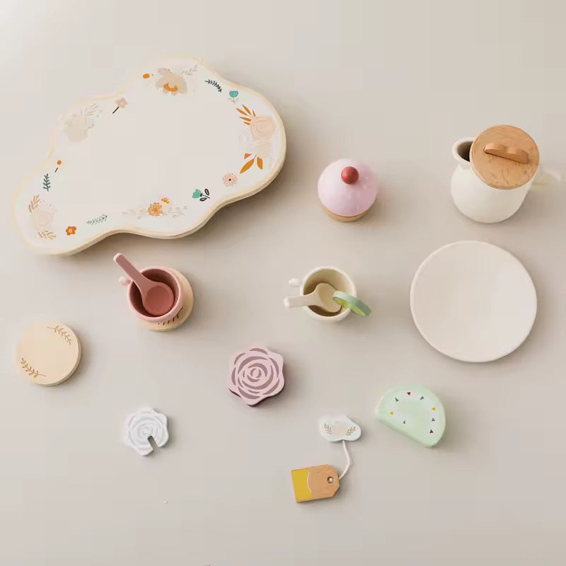 Mini-Küchenset Waldzauber – Holzspielzeug für feine Motorik 🌸🫖🍋
