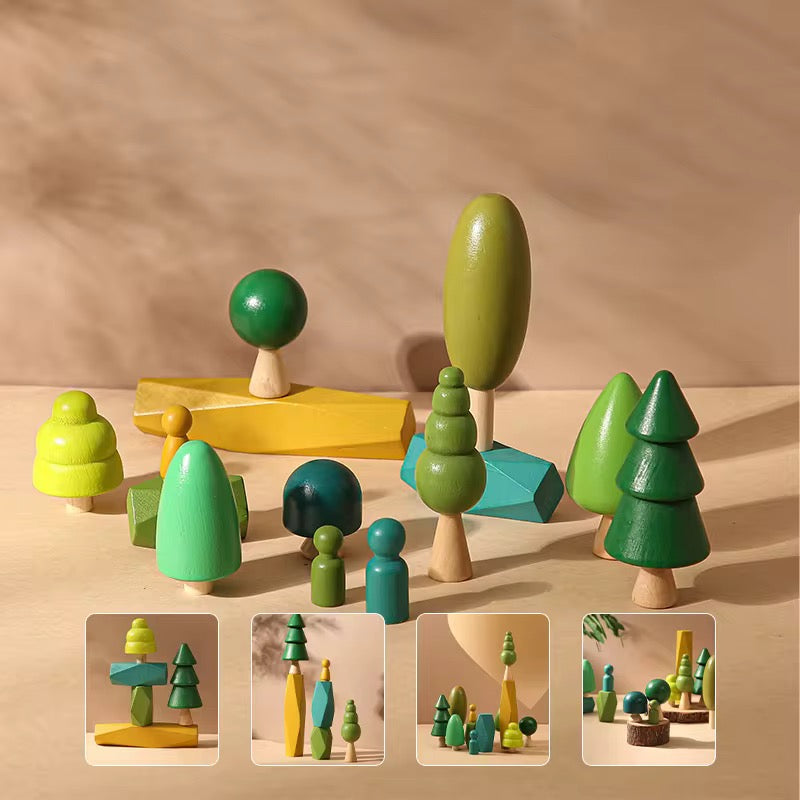 🌲 Montessori Wald Holzklötze – Bäume zum Balancieren, Lernen & Spielen 🌿