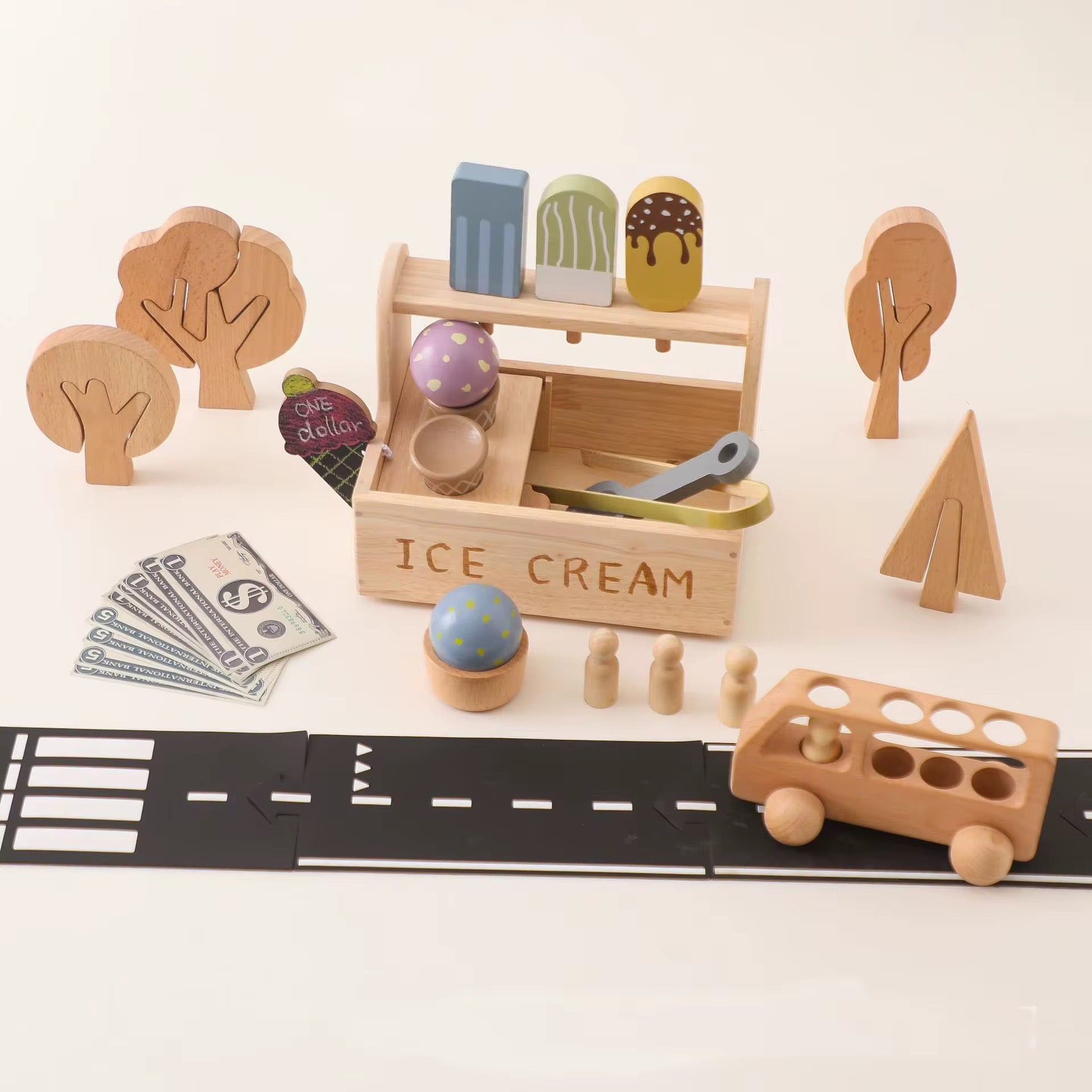 Eisverkäufer-Set aus Holz für Kinder