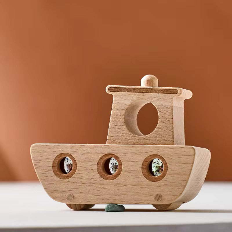 Montessori Holzboot mit Kaleidoskop-Fenstern