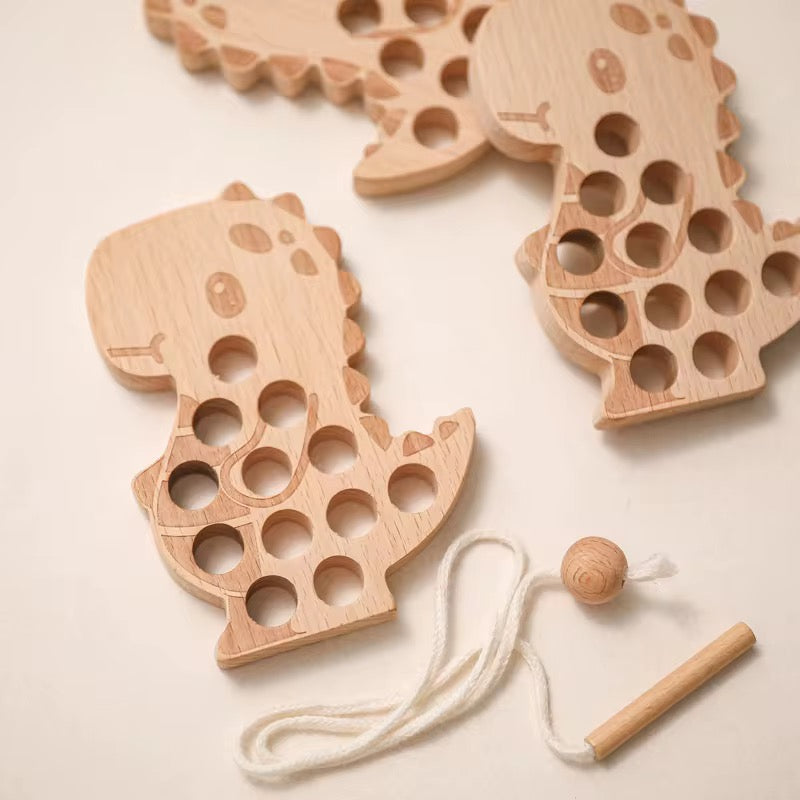 Montessori Dino Fädelspiel aus Holz